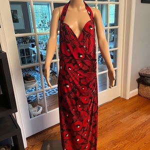 Norma Kamali Red Floral Maxi Dress